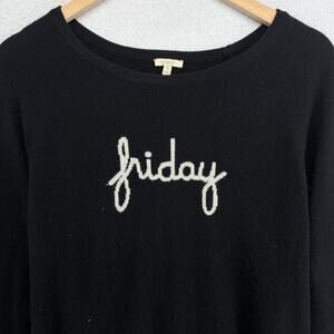 PROJECT Sweater M 100% Cashmere Friday Cursive Intarsia Pullover Jumper Black